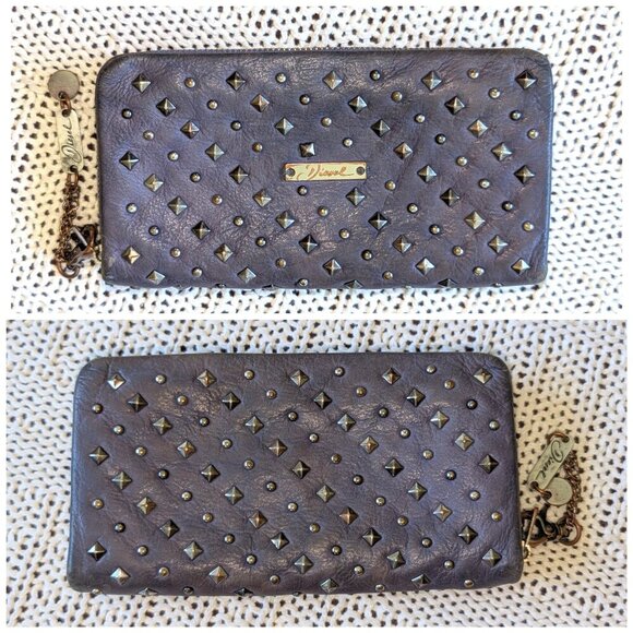 Diesel studded leather Women's wallet zipper hand bag - Picture 1 of 12